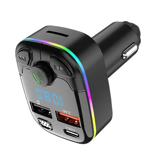 Car FM Transmitter PD Type-C Dual USB Ambient Player MP3 Bluetooth 5.0  Fast Charger Type-C Wireless Light Handsfree PD