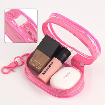 Portable Mini Clear Zipper Storage Bag With Keychain Makeup Brush Travel Cosmetics Organizer Case Cute Pvc Dustproof Bags Tool