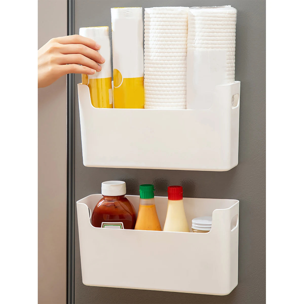 WORTHBUY Multifunctional Plastic Kitchen Storage Box – Punch-Free Wall-Mounted Cabinet Organizer for Kitchen Accessories