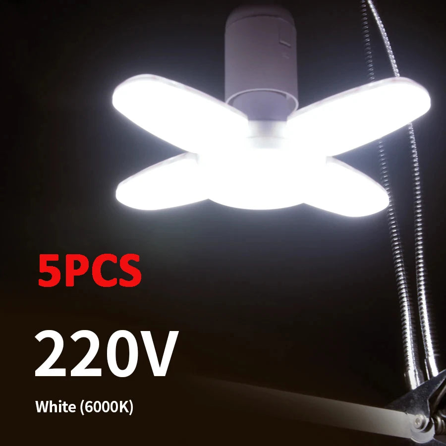 E27 Fan Shape Foldable 28W LED Bulb AC220V/110V Deformation for Home Ceiling Lights Warehouse and Garage White Leaf Light 6500K