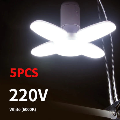 E27 Fan Shape Foldable 28W LED Bulb AC220V/110V Deformation for Home Ceiling Lights Warehouse and Garage White Leaf Light 6500K