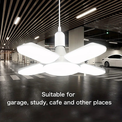 E27 Fan Shape Foldable 28W LED Bulb AC220V/110V Deformation for Home Ceiling Lights Warehouse and Garage White Leaf Light 6500K