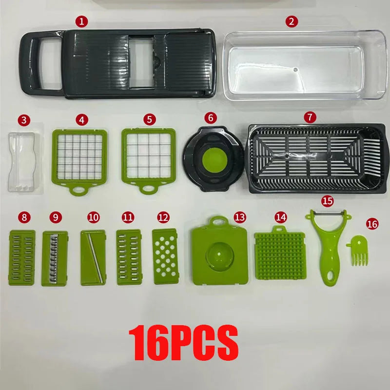 16 IN 1 Multifunctional Vegetable Chopper Handle Food Grater Egg Liquid Separator Peeler Vegetable Slicer Dicer Kitchen Cutter