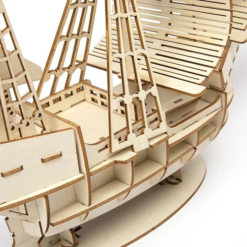 3D Wooden Sailboat Puzzle – DIY Craft Model for Kids & Adults