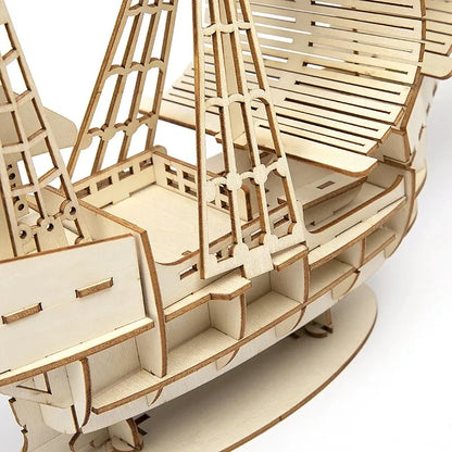 3D Wooden Sailboat Puzzle – DIY Craft Model for Kids & Adults