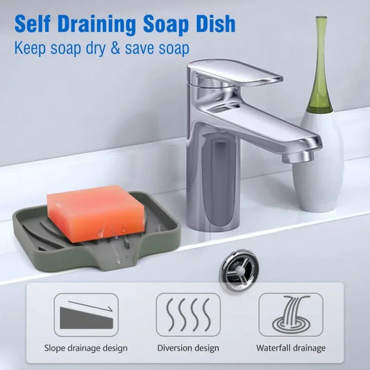 Silicone Drain Soap Box – Anti-Slip Sink Tray for Kitchen or Bathroom