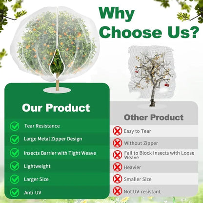 كيس شبكي كبير جدًا لأشجار الفاكهة بطول 1.8 متر - غطاء مزود بسحاب ورباط لحماية النباتات من الحشرات والطيور 