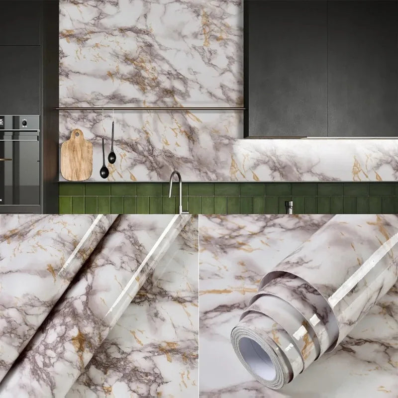 40cm Self-Adhesive Marble Wallpaper – Waterproof & Oil-Proof PVC Peel and Stick Wall Decor for Kitchen & Home