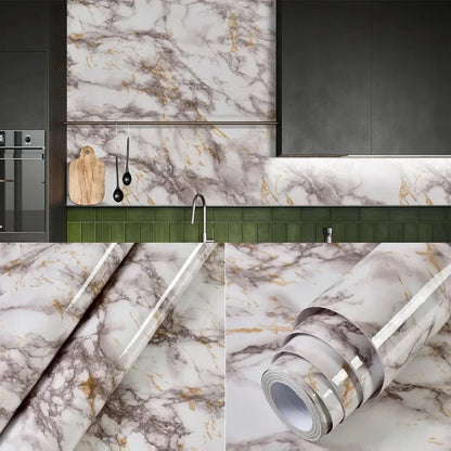 40cm Self-Adhesive Marble Wallpaper – Waterproof & Oil-Proof PVC Peel and Stick Wall Decor for Kitchen & Home
