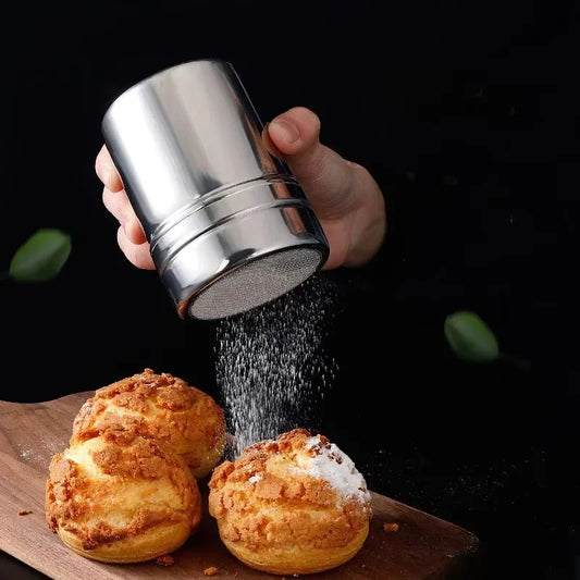 Stainless Steel Powder Sugar Shaker – Fine Mesh Icing Dispenser for Baking & Coffee