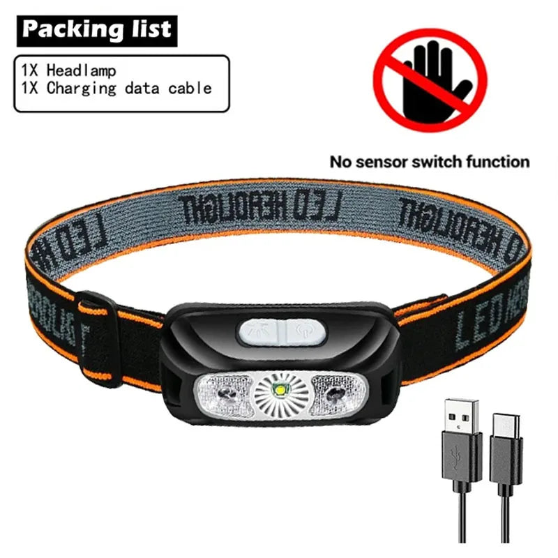 Mini LED Sensor Headlamp – Rechargeable Waterproof Torch for Night Fishing, Hiking, Camping & Cycling