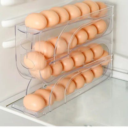 Large Capacity Egg Roller Storage Box – Four-Tier Egg Holder for Fridge Organization & Kitchen Storage