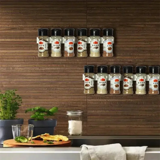 2pcs Grey Plastic Kitchen Jar Rack – Wall-Mounted Adhesive Seasoning & Spice Bottle Holder