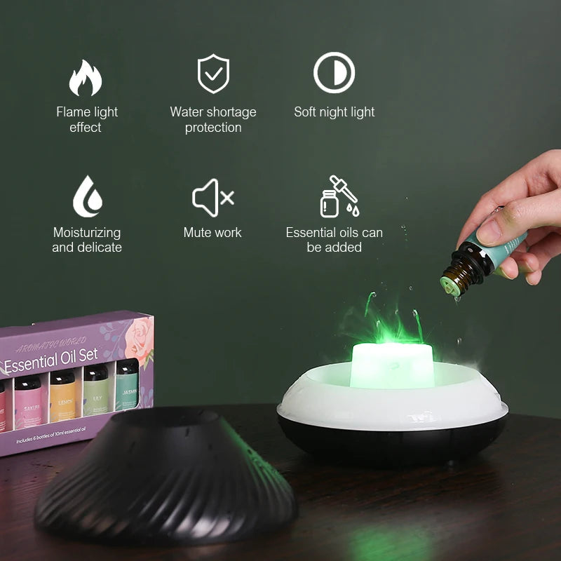Kinscoter Volcanic Flame Aroma Diffuser – 130ml Essential Oil Diffuser & USB Humidifier with Night Light