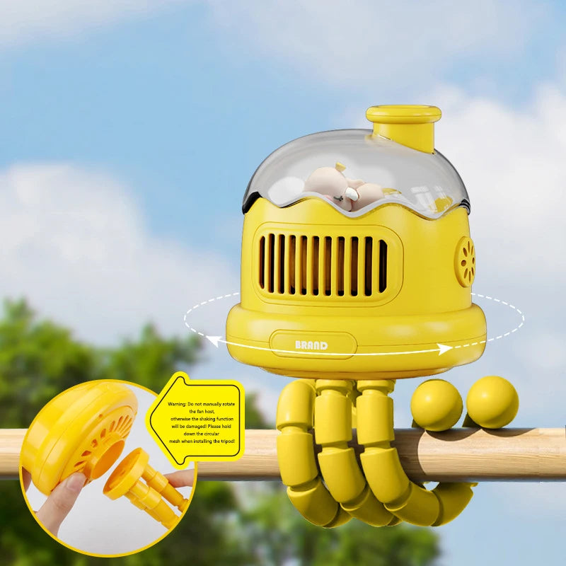 Mini Portable Baby Stroller Fan – USB Rechargeable 3-Speed Flexible Octopus Clip-On Fan