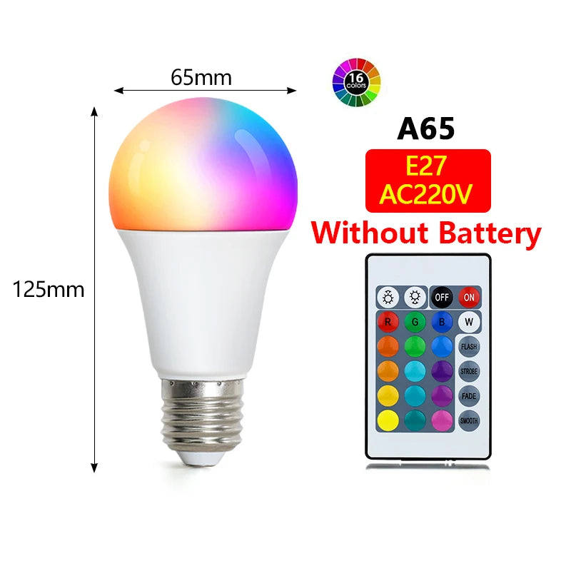 16 Colors RGBW Bulb LED Multicolor Bulb E27 Base 220V Household Lighting Dimmable 24 Key Remote Control Atmosphere Neon Light