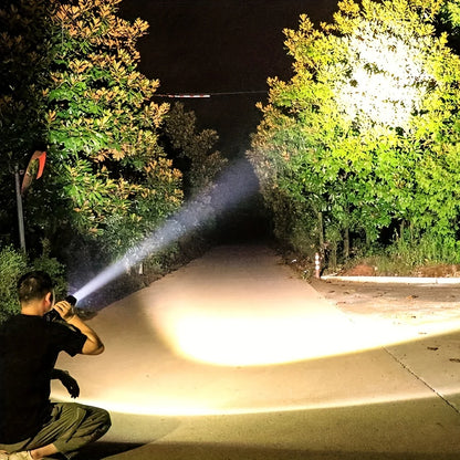 مصباح يدوي محمول قوي مزود بأربعة مصابيح LED وإضاءة جانبية COB، بأربعة أوضاع إضاءة، قابل لإعادة الشحن عبر منفذ USB، أداة تخييم، كشاف للأنشطة الخارجية 