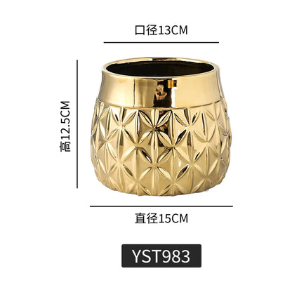 وعاء زهور سيراميكي نورديك قطعة واحدة - وعاء زهور هندسي للمكتب أو الشرفة أو طاولة القهوة 