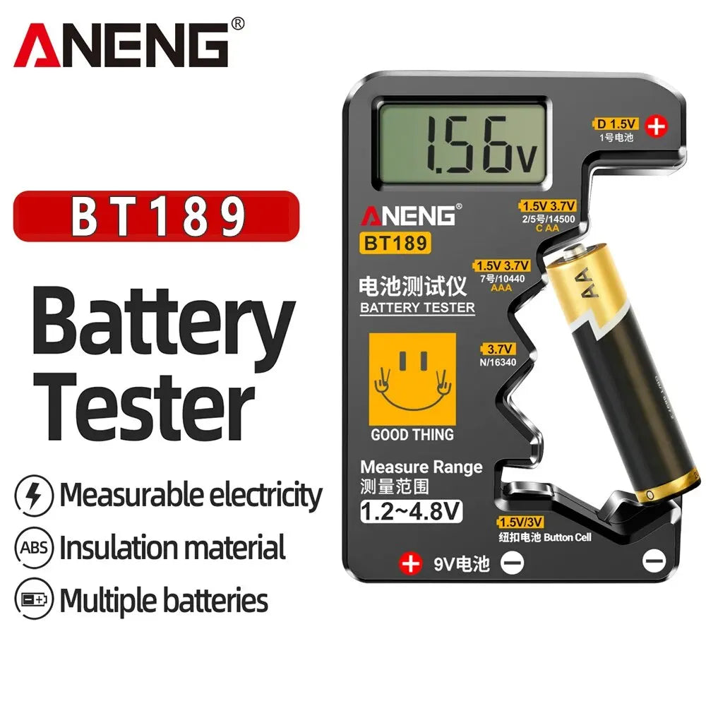 ANENG BT189 Universal Battery Tester – LCD Digital Battery Checker for AA, AAA, Button Cells & 9V Batteries