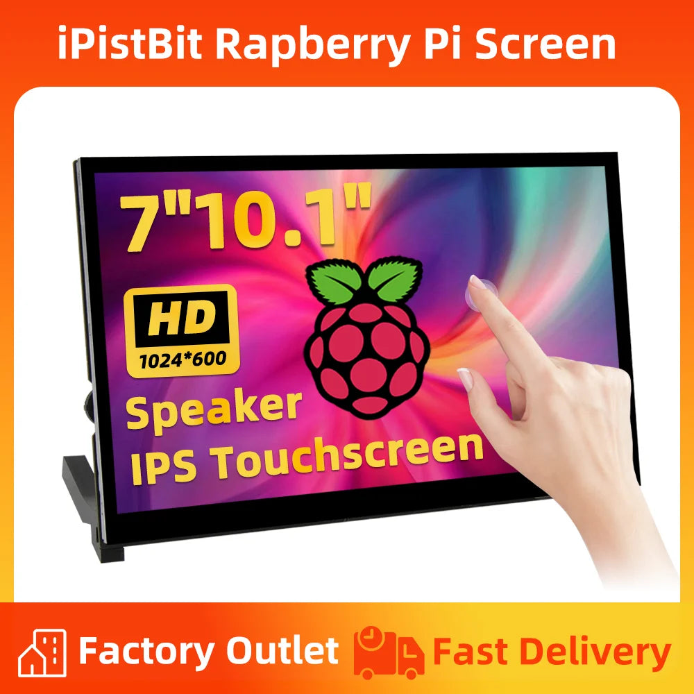 10.1 inch Capacitive Touchscreen，IPS 1024×600, Dual Built-in Speakers, HDMI Monitor Compatible with Raspberry Pi