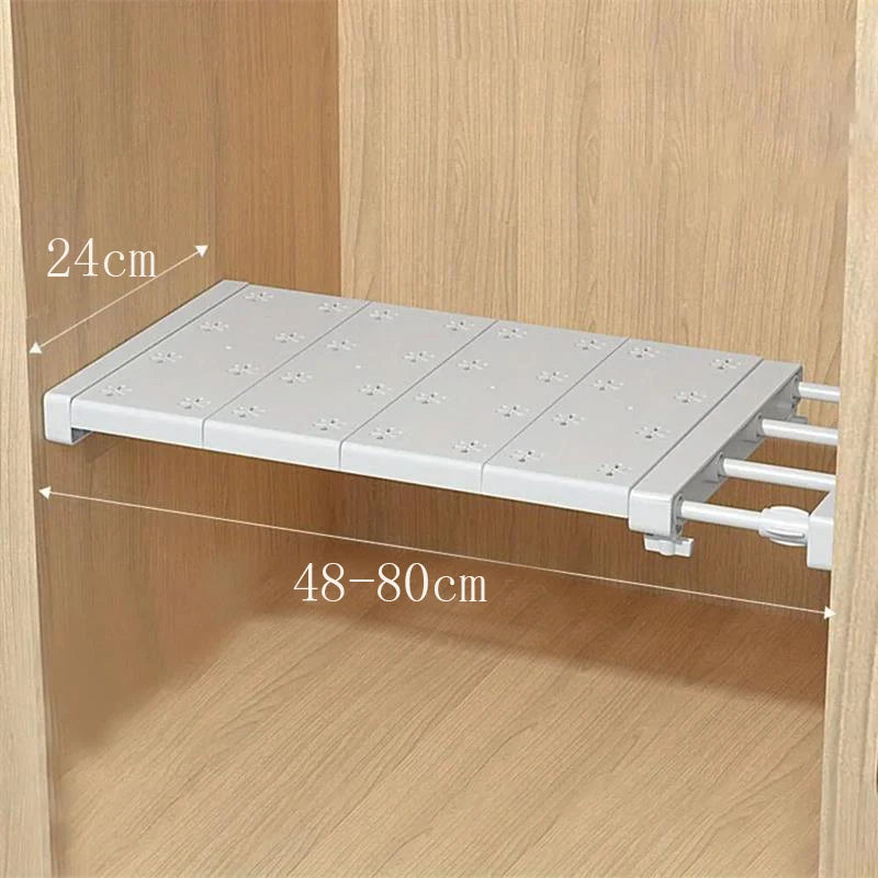 White Expandable Divider Punch-Free Retractable Multi-Layer Shelf – Wardrobe, Kitchen & Bathroom Storage Organizer
