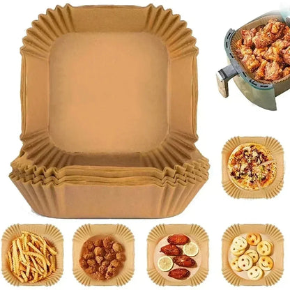 50/100 قطعة من صواني ورقية خاصة بالقلاية الهوائية، ورق منزلي مقاوم للحرارة العالية، ماص للزيت، ورق خبز مربع للمطبخ 