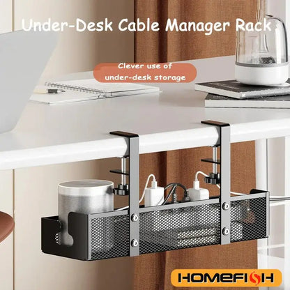 Under Table Storage Rack – Metal Cable Management Tray & Wire Organizer for Home & Office Desk