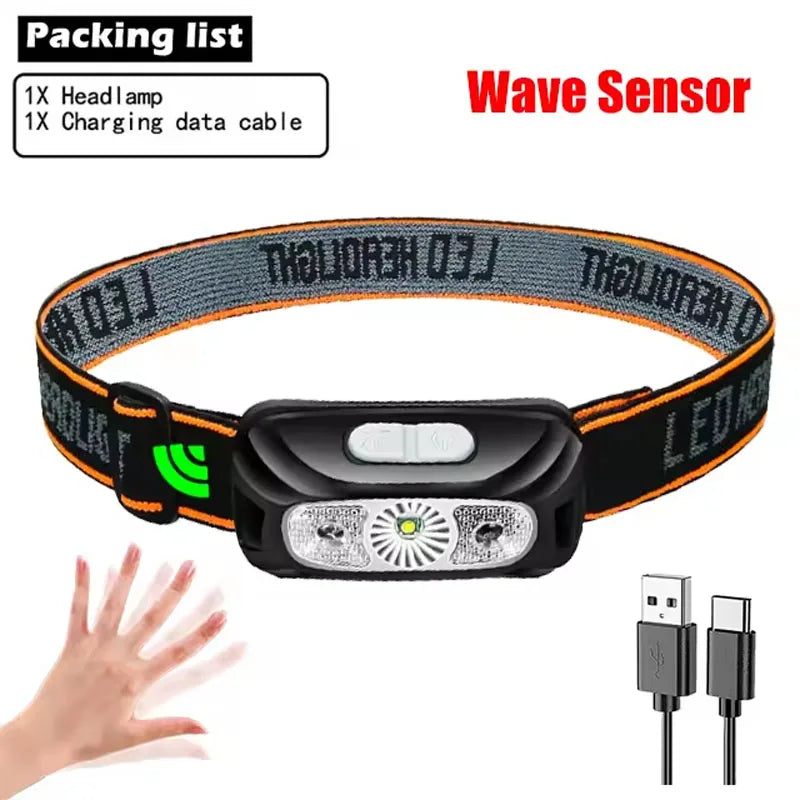 Mini LED Sensor Headlamp – Rechargeable Waterproof Torch for Night Fishing, Hiking, Camping & Cycling