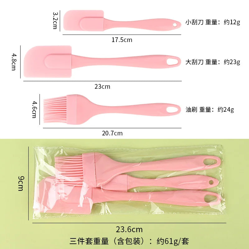 3Pcs/Set Silicone Scraper Oil Brush Cake Butter Spatula Mixer Oil Brush Kitchen Baking Tool Silicone Spatula Non-stick
