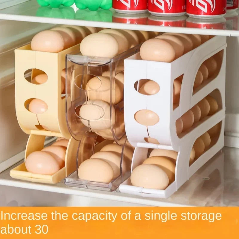 Large Capacity Egg Roller Storage Box – Four-Tier Egg Holder for Fridge Organization & Kitchen Storage