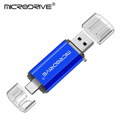 محرك أقراص فلاش USB من النوع C بتقنية OTG 2 في 1، يدعم USB 2.0 وMicro USB، متوفر بسعات 128 جيجابايت، 64 جيجابايت، 32 جيجابايت، 16 جيجابايت، 8 جيجابايت، و4 جيجابايت.