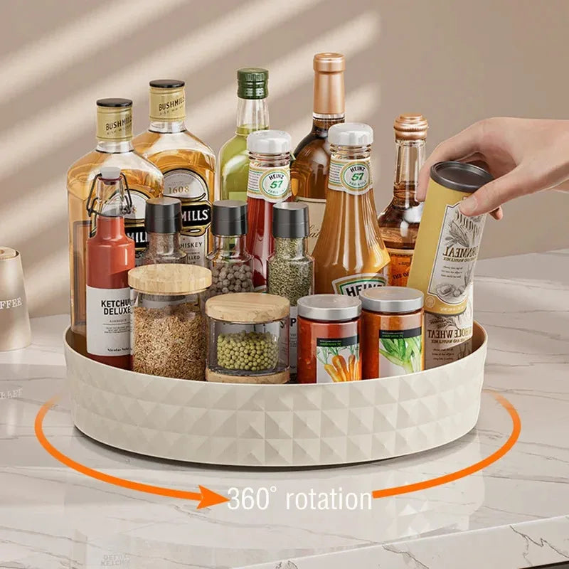 360° Rotating Seasoning Storage Rack – Non-Slip Kitchen Spice Organizer & Cosmetic Tray