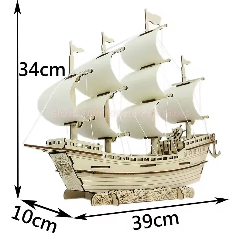 3D Wooden Sailboat Puzzle – DIY Craft Model for Kids & Adults