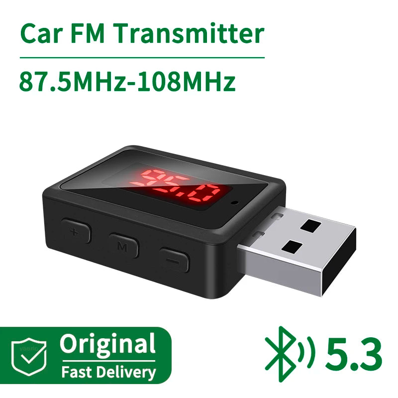 Car Bluetooth 5.3 FM Transmitter Handsfree Call Mini USB Power Car Kit Stereo Wireless Audio Receiver Adapter For Car FM Radio