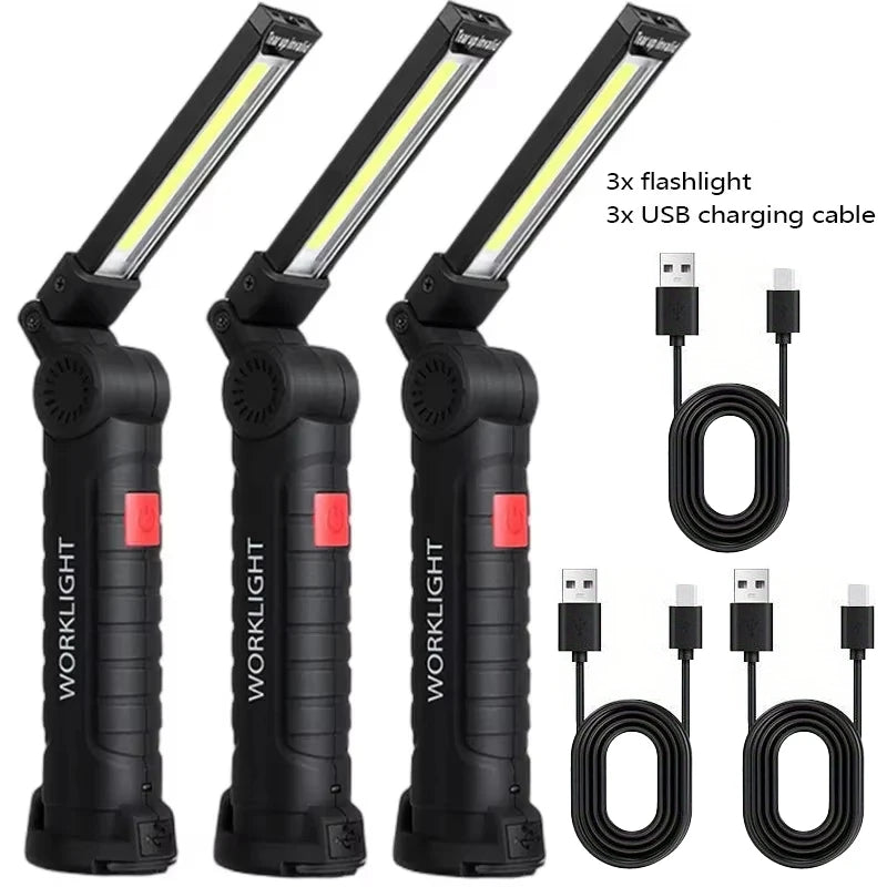 مصباح يدوي LED عالي الطاقة قابل لإعادة الشحن عبر منفذ USB، مصباح عمل تخييم محمول مزود بقاعدة مغناطيسية للإضاءة الطارئة 