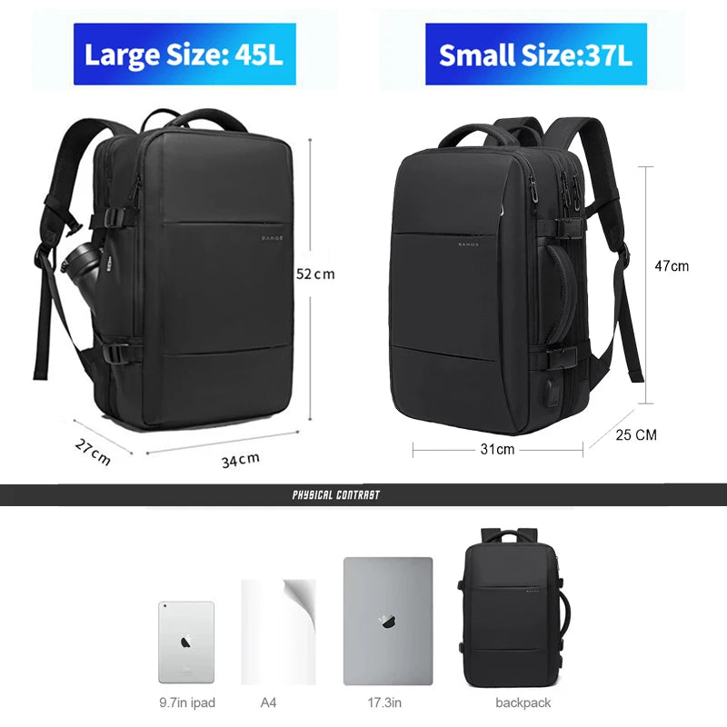 BANGE Expandable Business Laptop Backpack – Large Capacity Waterproof USB Travel Bag for 17.3” Laptop