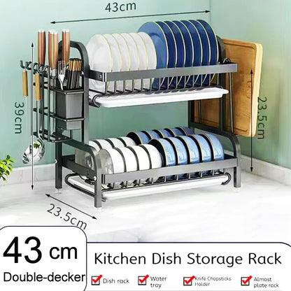 Multi-Functional 1/2-Tier Kitchen Dish Rack with Chopsticks, Knives & Cutting Board Holder – Space-Saving Sink Storage & Draining Rack