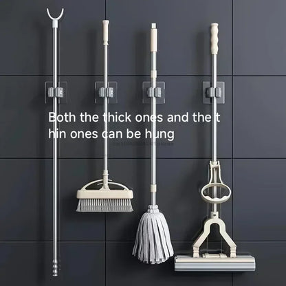Self-adhesive Mop Holder – Wall Mounted Broom Stand & Brush Hook Storage Organizer