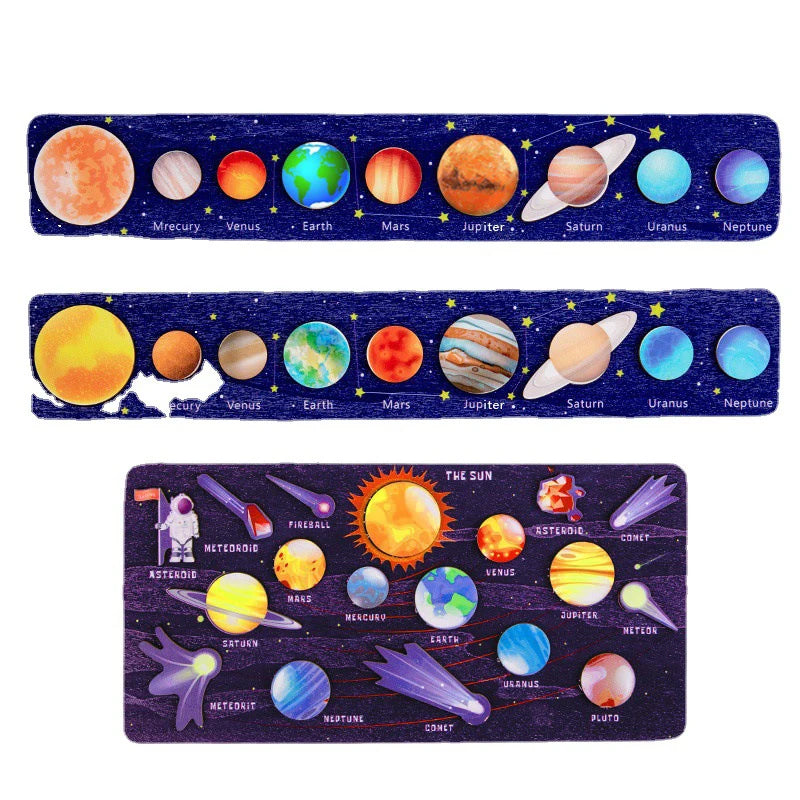 Children’s Wooden Planet Puzzle – Montessori Solar System Matching Game Toy