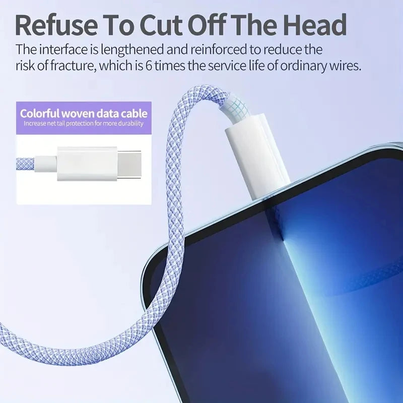 كابل USB-C إلى Type-C بقوة 60 واط بتقنية الشحن السريع PD، متوافق مع أجهزة iPhone 15 و16 Pro، سلك شحن سريع لأجهزة Huawei وXiaomi وSamsung، كابل بيانات ملون بتصميم منسوج 