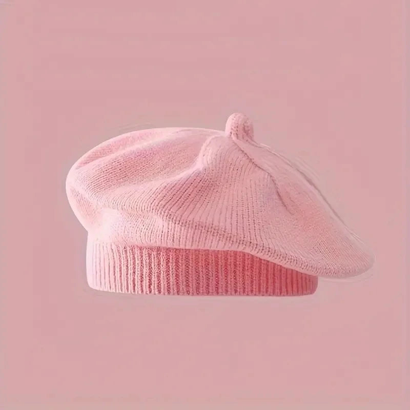 قبعة بيريه مزينة بالزهور - قبعة شتوية دافئة محبوكة للفتيات الصغيرات