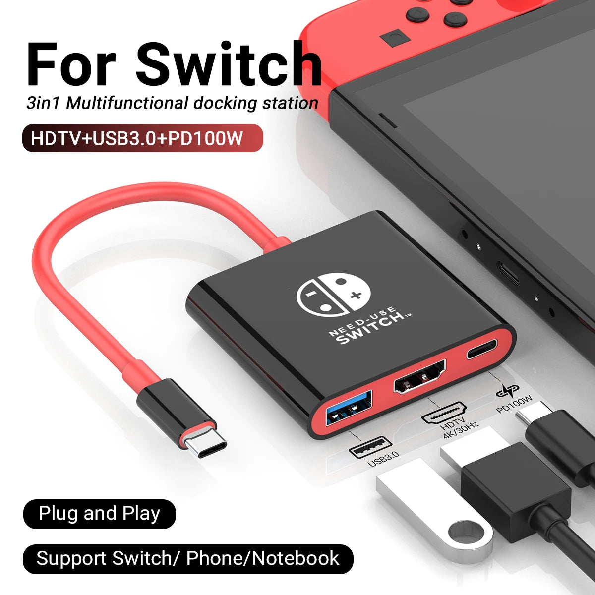 Portable Nintendo Switch Docking Station USB-C Hub with HDMI & USB 3.0 – Travel Gaming Adapter for Switch OLED, Steam Deck, MacBook