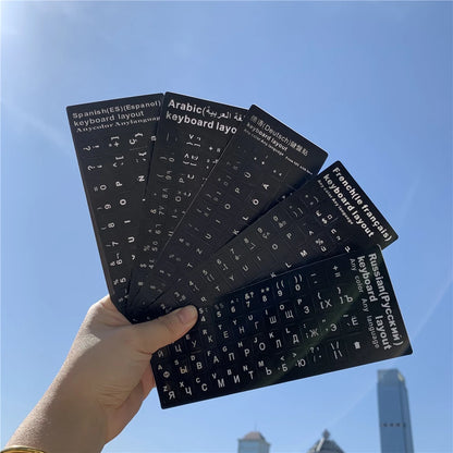 Multilingual Keyboard Stickers – Frosted PVC Language Stickers for English, Spanish, Italian, Korean, French & German Keyboards