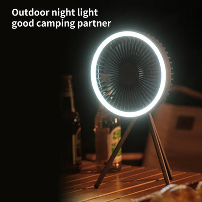 مروحة تخييم قابلة لإعادة الشحن بسعة 10000 مللي أمبير - مروحة سقف ومكتب مزودة بإضاءة LED ووظيفة بنك طاقة