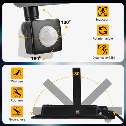 كشاف LED مزود بمستشعر حركة PIR، مصباح جداري خارجي - مقاوم للماء بمعيار IP66، مصباح LED أبيض بقوة 10 إلى 100 واط للحدائق والأمان