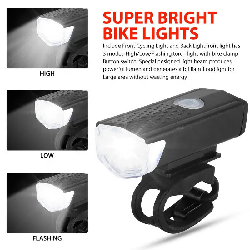 Bike Light Set Front and Rear – USB Rechargeable Bicycle Safety Lights with 3 Modes
