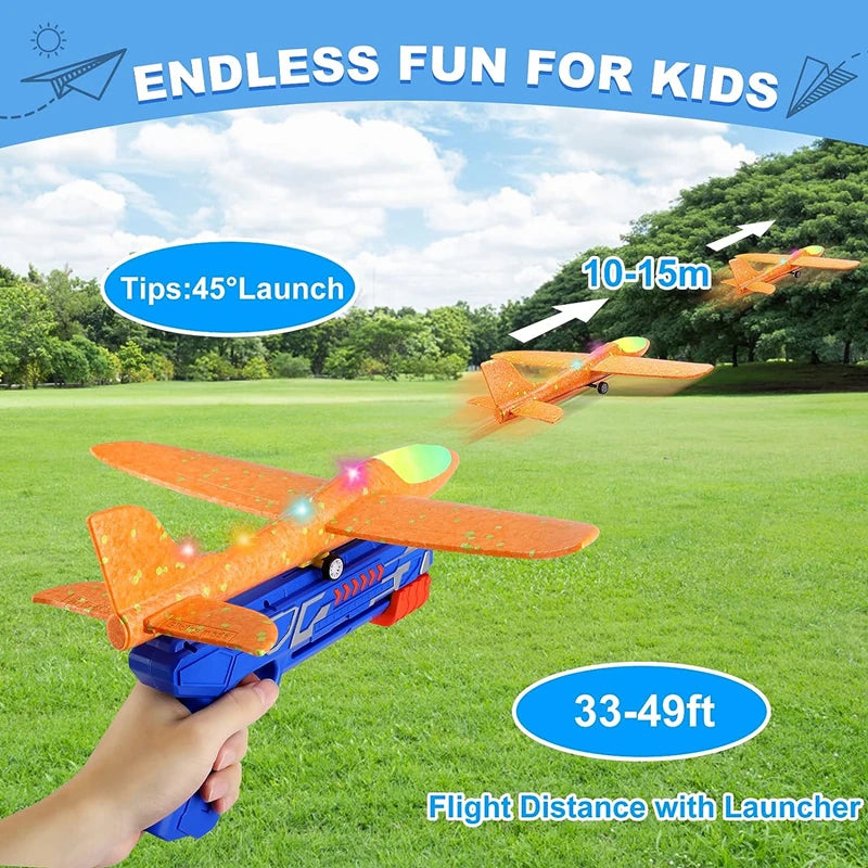 12.2" LED Foam Airplane Launcher Toy – Outdoor Flying Glider Catapult Gun for Kids Boys Birthday Gift