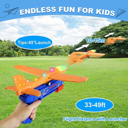 12.2" LED Foam Airplane Launcher Toy – Outdoor Flying Glider Catapult Gun for Kids Boys Birthday Gift