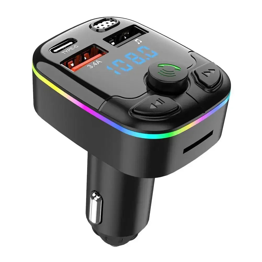 Car FM Transmitter PD Type-C Dual USB Ambient Player MP3 Bluetooth 5.0  Fast Charger Type-C Wireless Light Handsfree PD
