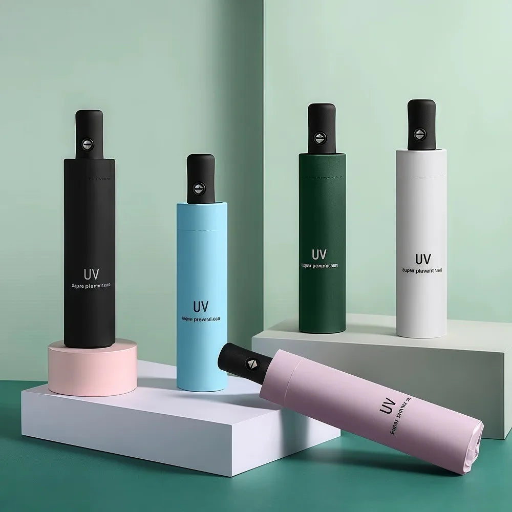 8-Rib Automatic Folding Umbrella – Windproof Compact Umbrella with UV Protection for Sun & Rain